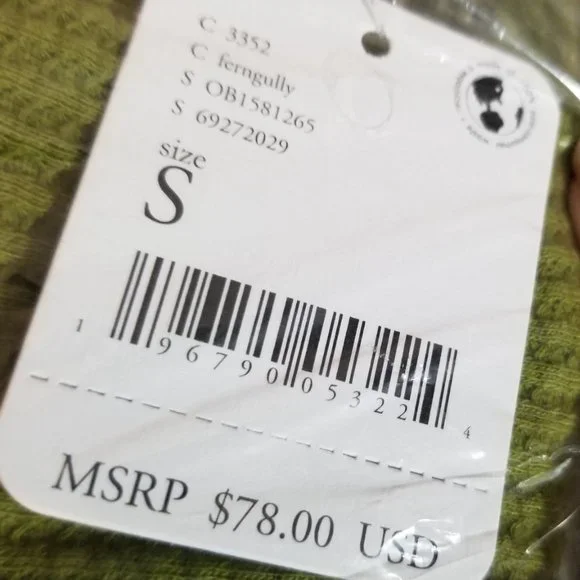 NWT Free People Santa Clara Thermal Top Oversized Ferngully Green Retail $78.00 - Picture 6 of 7